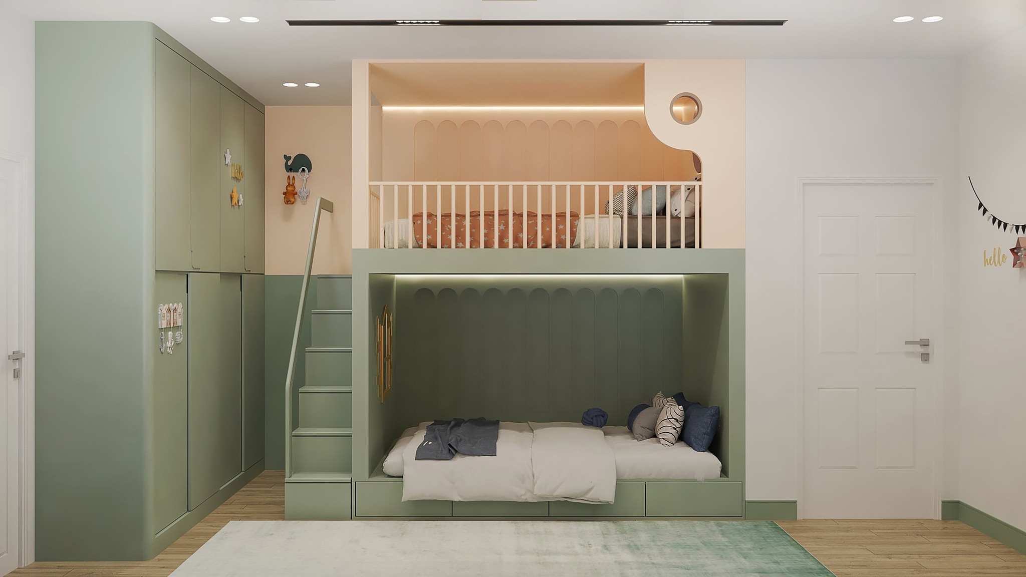 Giường Tầng Gỗ MDF Cao Cấp Phối Màu Bắt Mắt Cho Bé - GT07 1