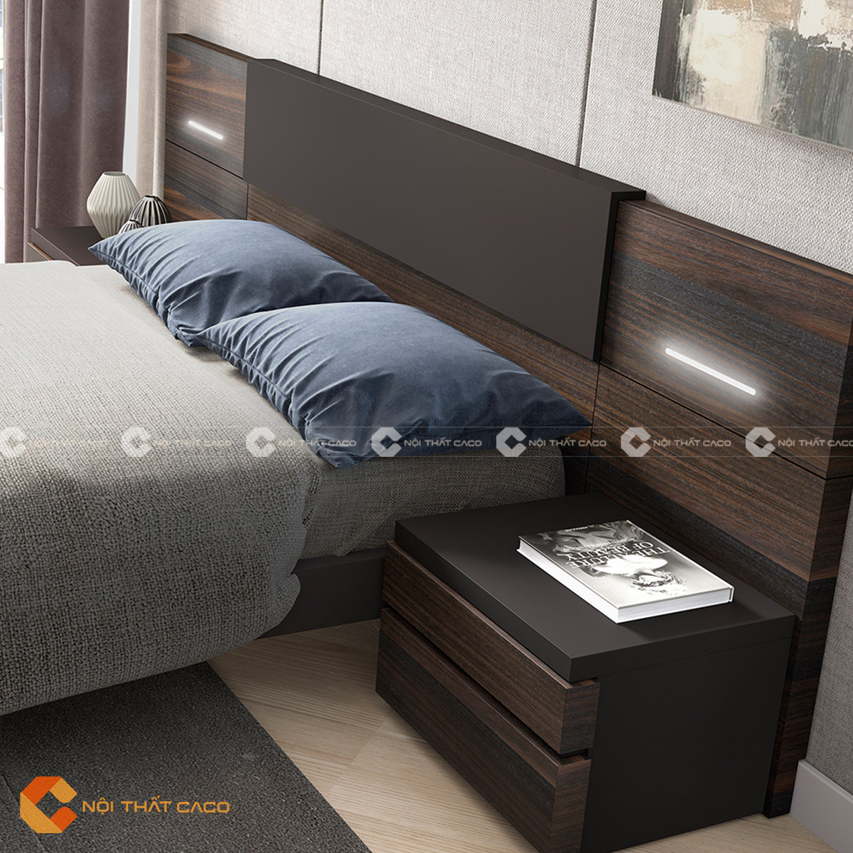 Giường ngủ gỗ MDF kết hợp tab đầu giường