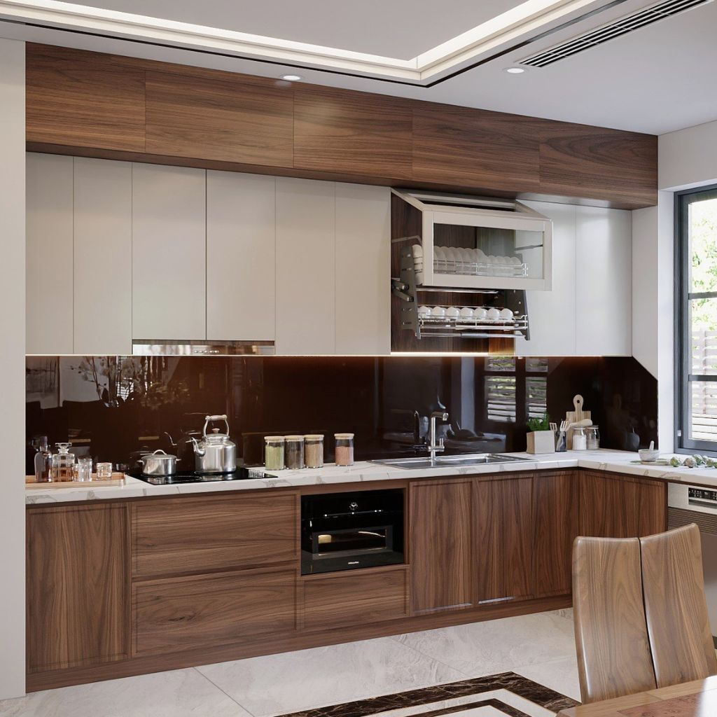 Mẫu tủ bếp gỗ công nghiệp vân gỗ cao cấp