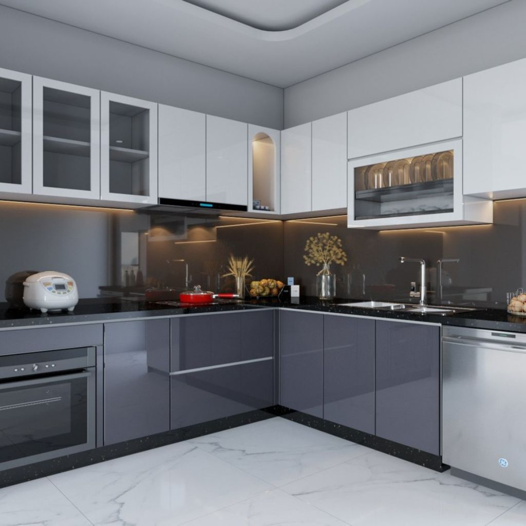 Mẫu tủ bếp gỗ công nghiệp phủ acrylic cao cấp