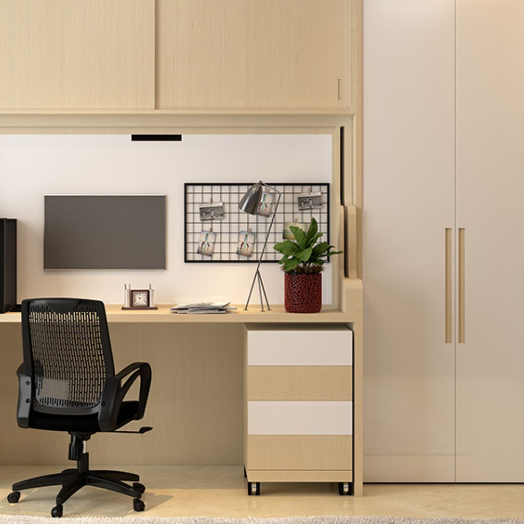 Mẫu tủ quần áo âm tường kết hợp bàn học 