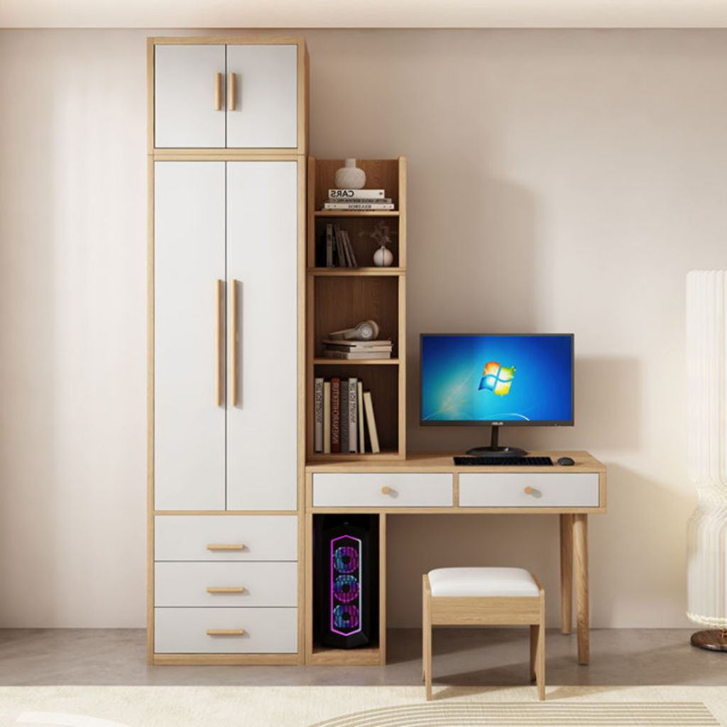 Mẫu tủ quần áo kết hợp bàn học dành cho bé gái nhỏ gọn