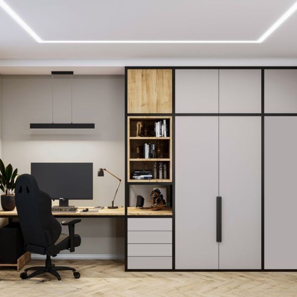 Mẫu tủ quần áo kết hợp bàn học dành cho bé trai hiện đại mới lạ