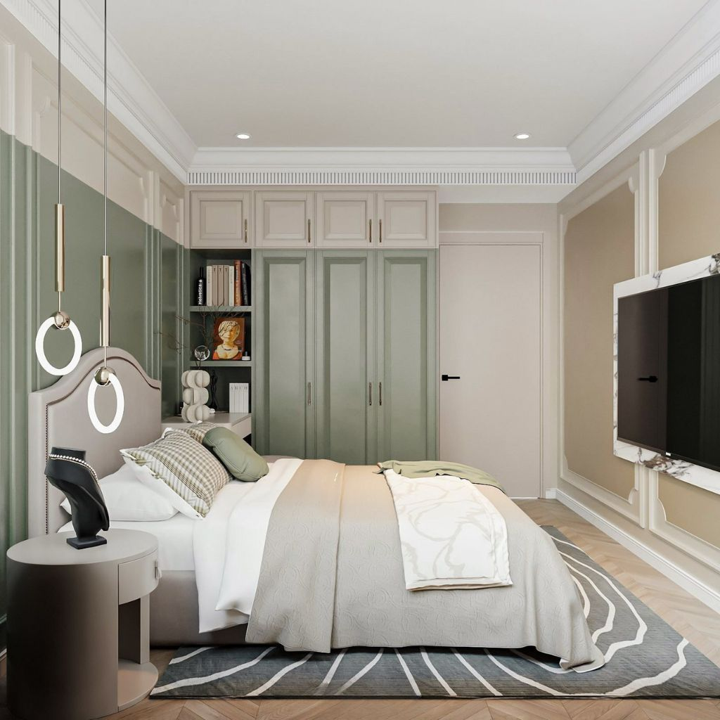 Mẫu tủ quần áo kết hợp kệ trang trí tối ưu diện tích