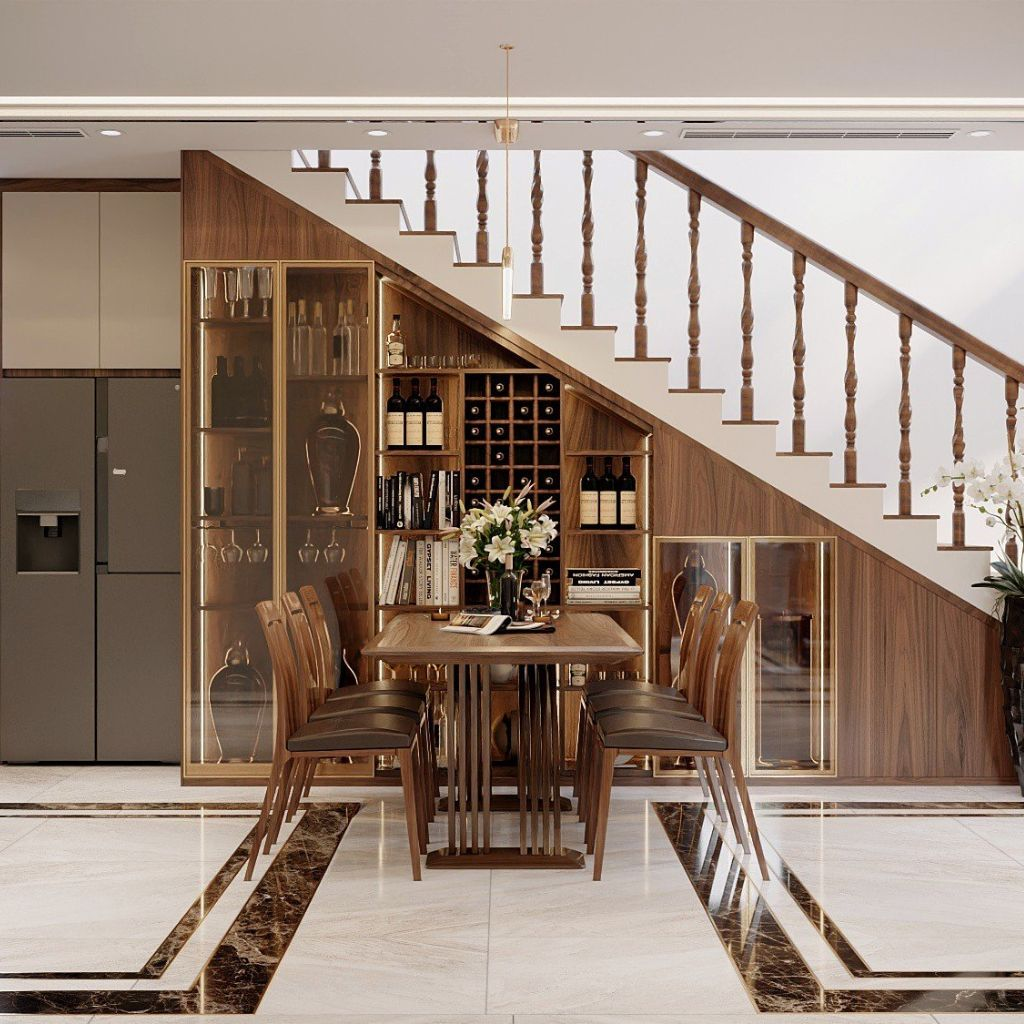 Mẫu tủ rượu sang trọng dưới gầm cầu thang