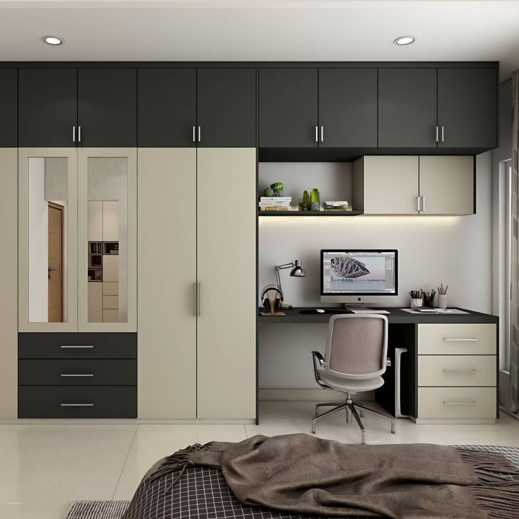 Tủ quần áo Acrylic đa năng tích hợp bàn làm việc thẩm mỹ