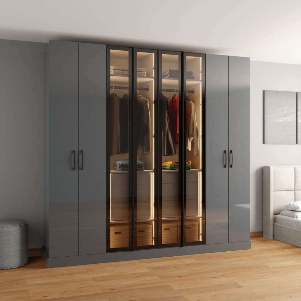 Tủ quần áo cánh mở acrylic phối kính hiện đại tinh tế