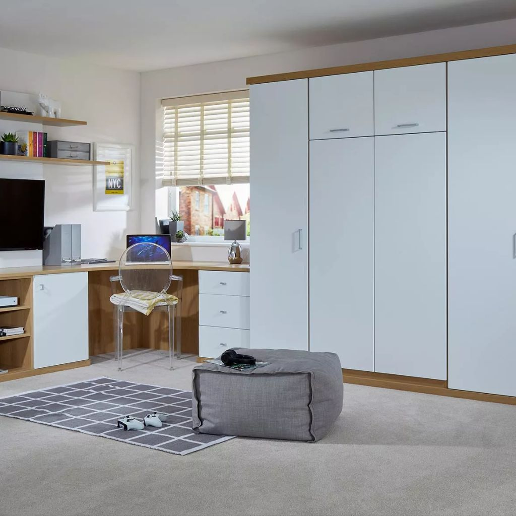 Tủ quần áo kết hợp bàn học cánh mở gỗ công nghiệp tinh tế