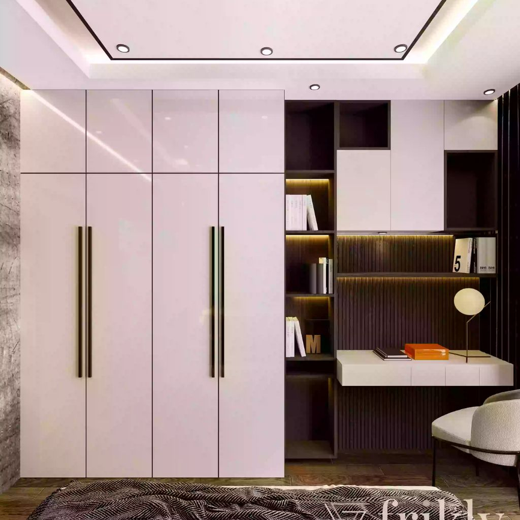 Tủ quần áo kết hợp bàn học cánh mở gỗ công nghiệp