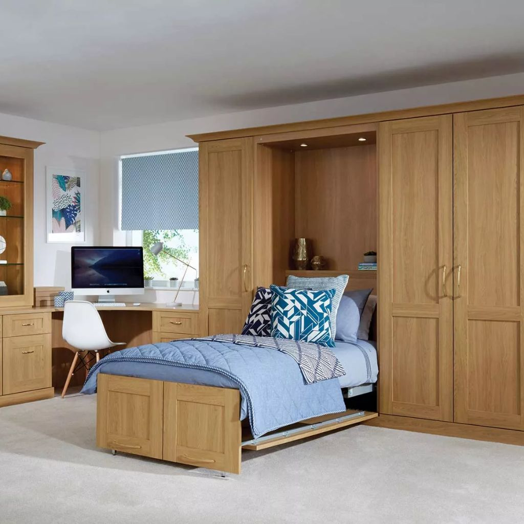 Tủ quần áo kết hợp bàn học gỗ tự nhiên tân cổ điển