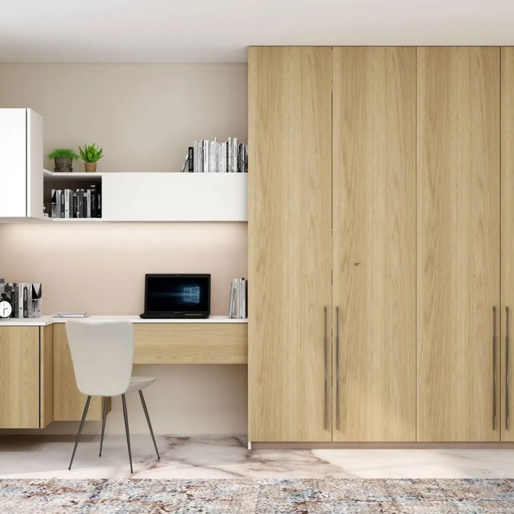 Tủ quần áo kết hợp bàn học gỗ tự nhiên thanh lịch hiện đại