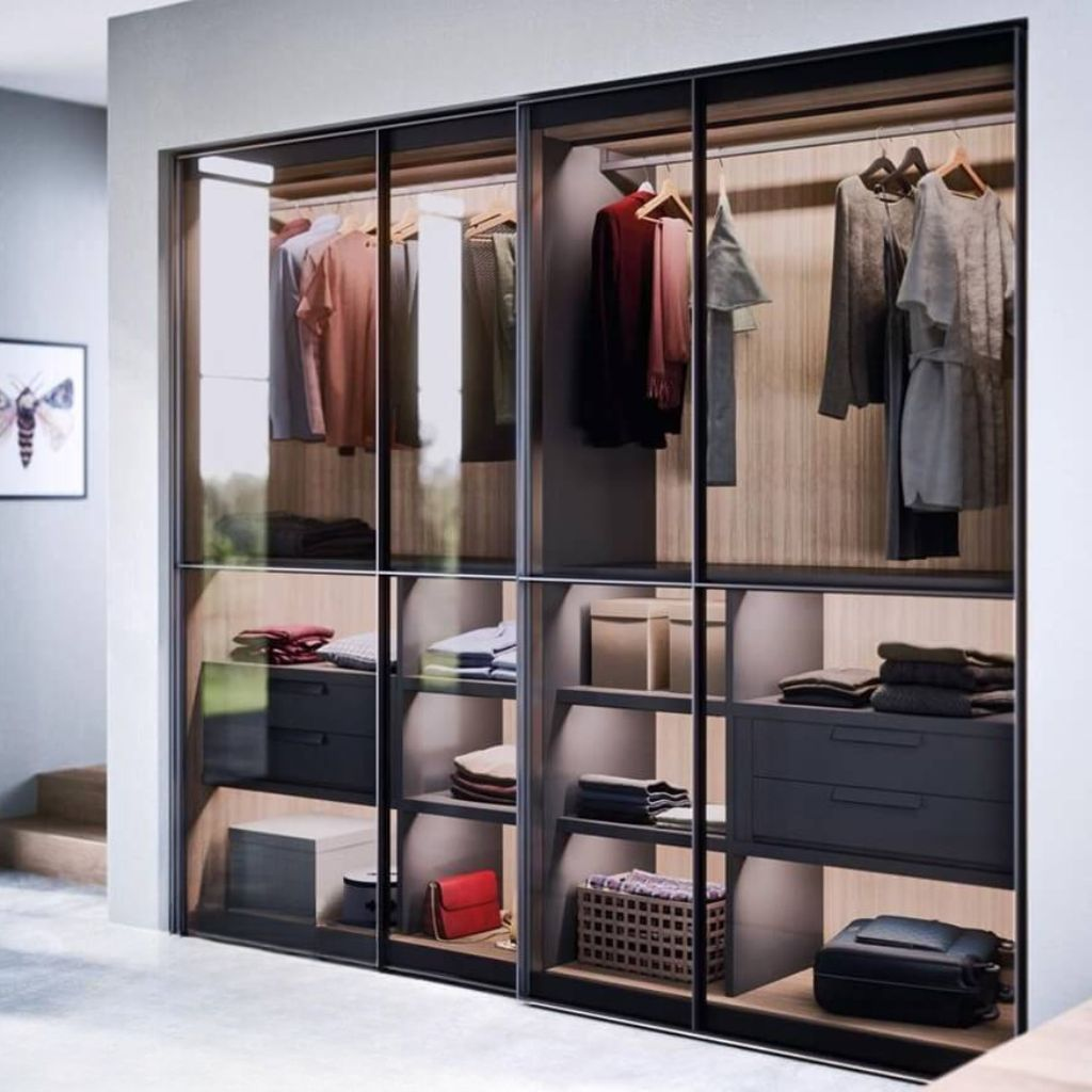 Tủ quần áo không cánh phong cách tối giản phối kính đa năng