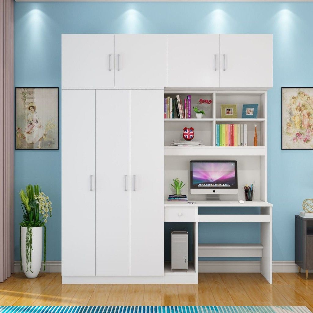 Tủ quần áo liền bàn học có thiết kế các ngăn kéo nhỏ và kệ sách tinh tế