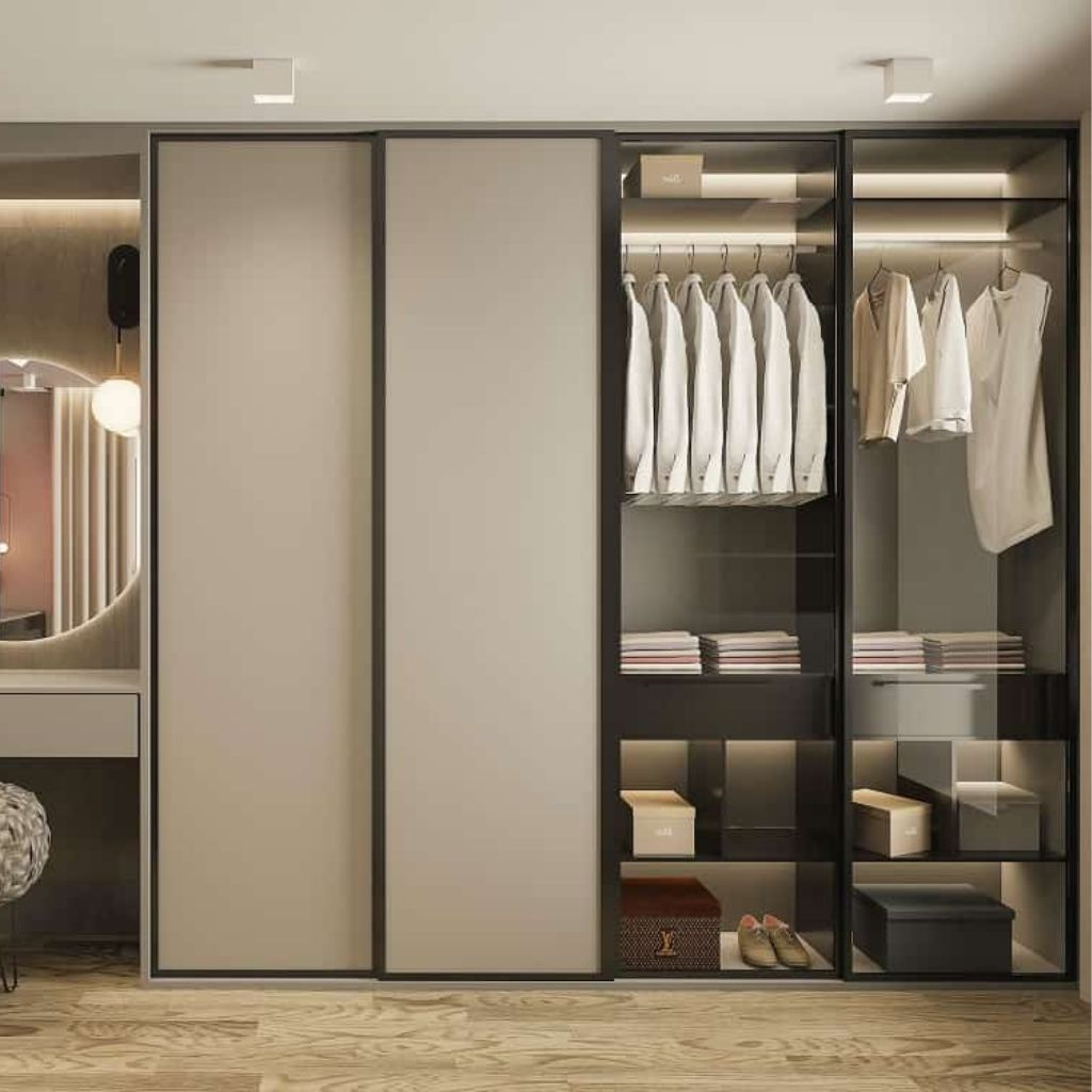 Tủ quần áo nhiều ngăn âm tường tối giản