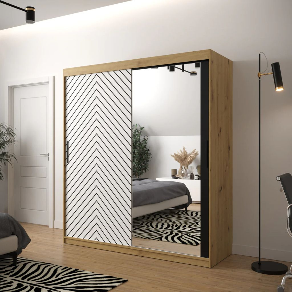 Tủ quần áo nhiều ngăn cửa lùa, cánh trượt phối họa tiết độc đáo