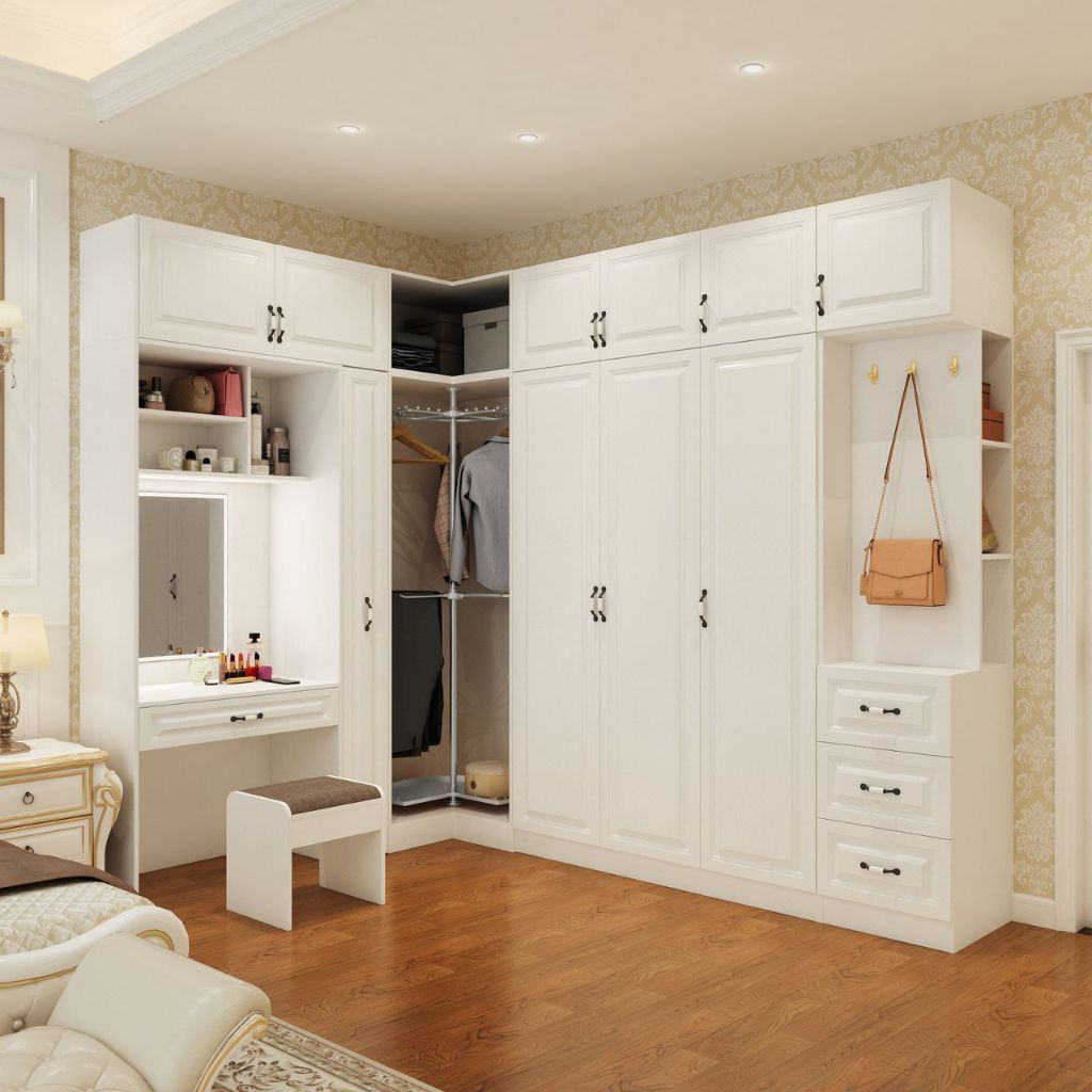 Tủ quần áo nhiều ngăn tích hợp kệ cổ điển