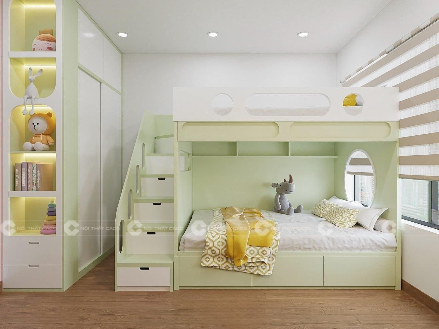 Giường tầng gỗ MDF có học tủ đựng đồ đa năng