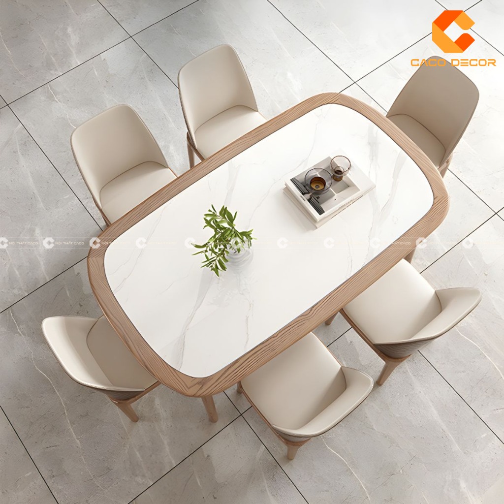 Bộ bàn ăn oval 6 ghế gỗ sồi hiện đại