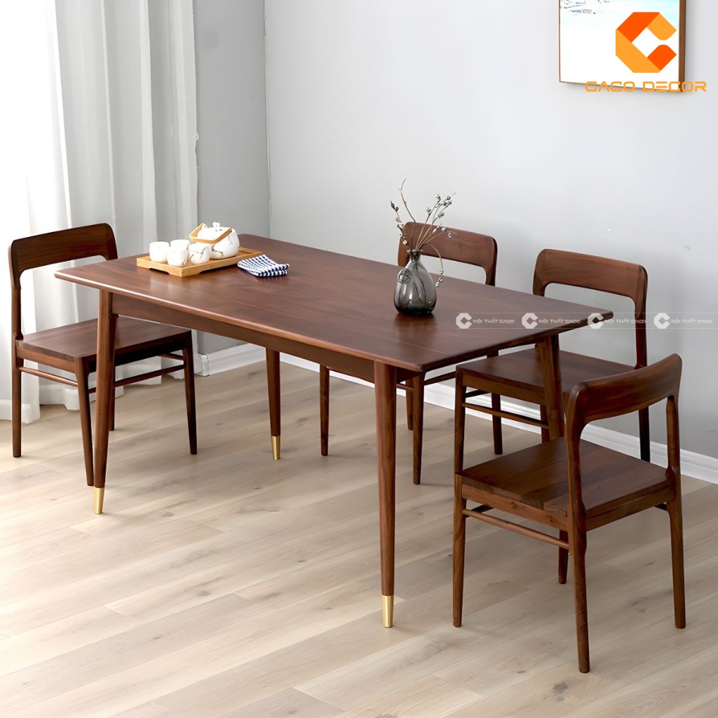 Bộ bàn ăn chữ nhật gỗ sồi tự nhiên