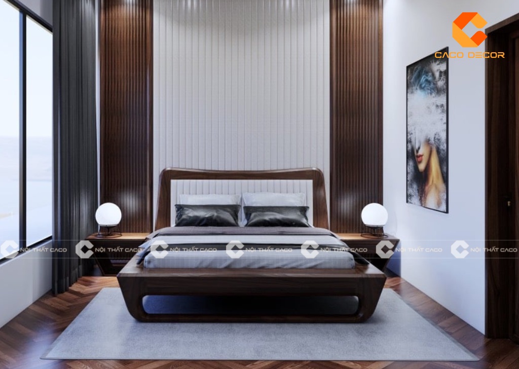 Mẫu giường ngủ gỗ tự nhiên mã 03 tại Nội Thất CaCo