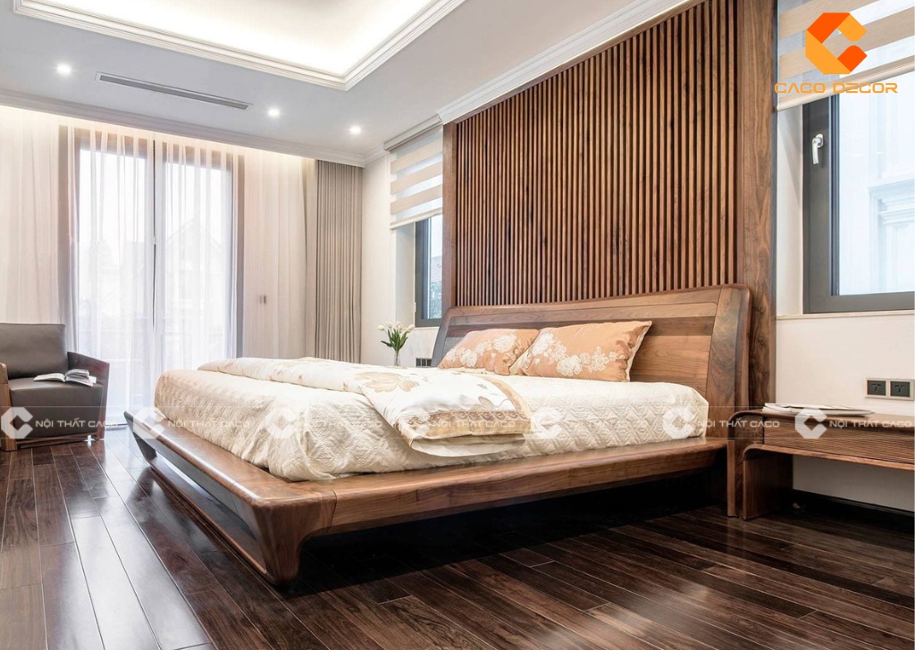 Mẫu giường ngủ gỗ tự nhiên mã 01 tại Nội Thất CaCo