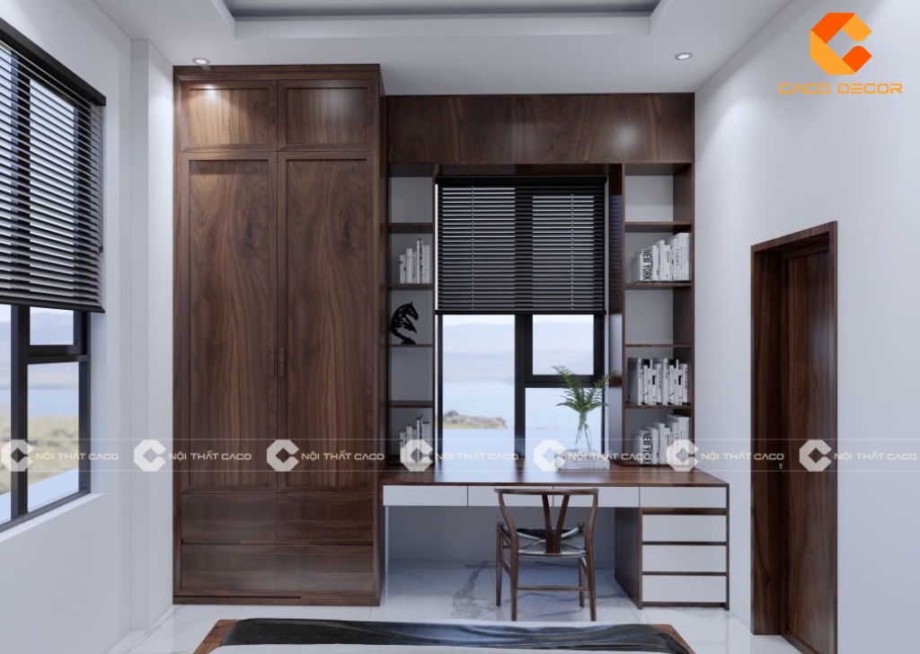 Mẫu bàn làm việc học tập liền tủ quần áo