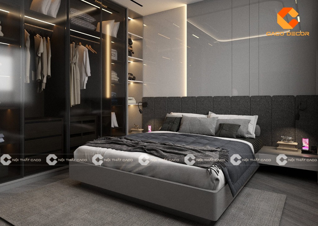 Decor phòng ngủ giá rẻ màu xám đen dành cho nam 