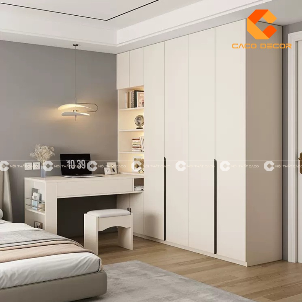 Tủ quần áo kết hợp bàn làm việc màu trắng thanh lịch