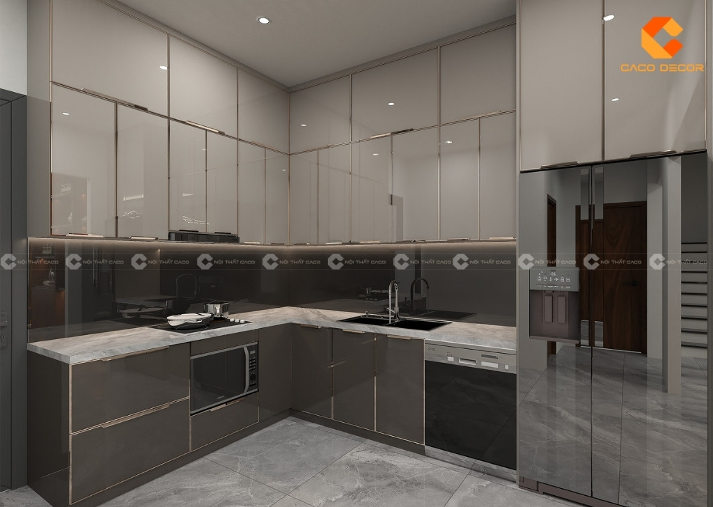 Mẫu tủ bếp nhựa picomat phủ Acrylic hiện đại sang trọng