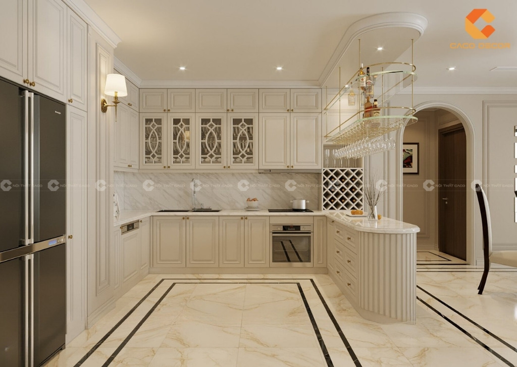 Tủ bếp chữ U rộng rãi sang trọng