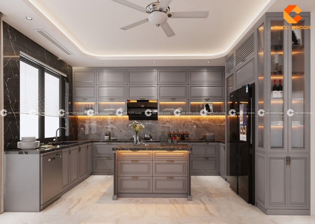 Tủ bếp kiến trúc cổ điển