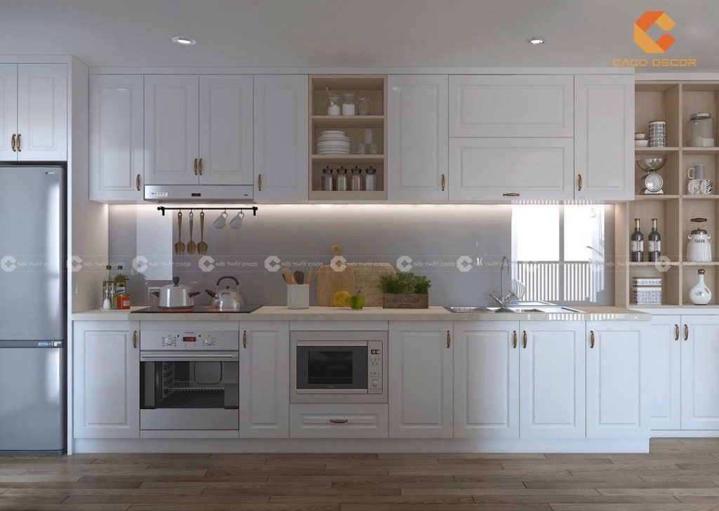 Tủ bếp gỗ sồi tự nhiên sơn 2k cao cấp 