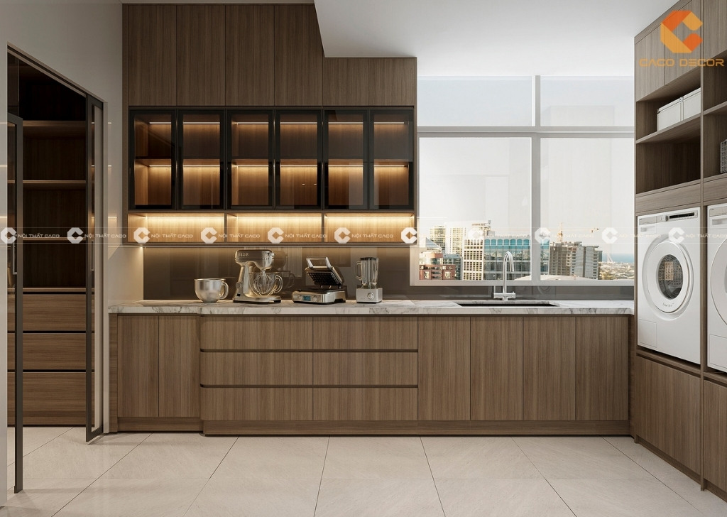 Mẫu bếp màu nâu sang trọng 