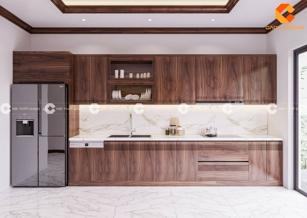 Mẫu tủ bếp gỗ óc chó