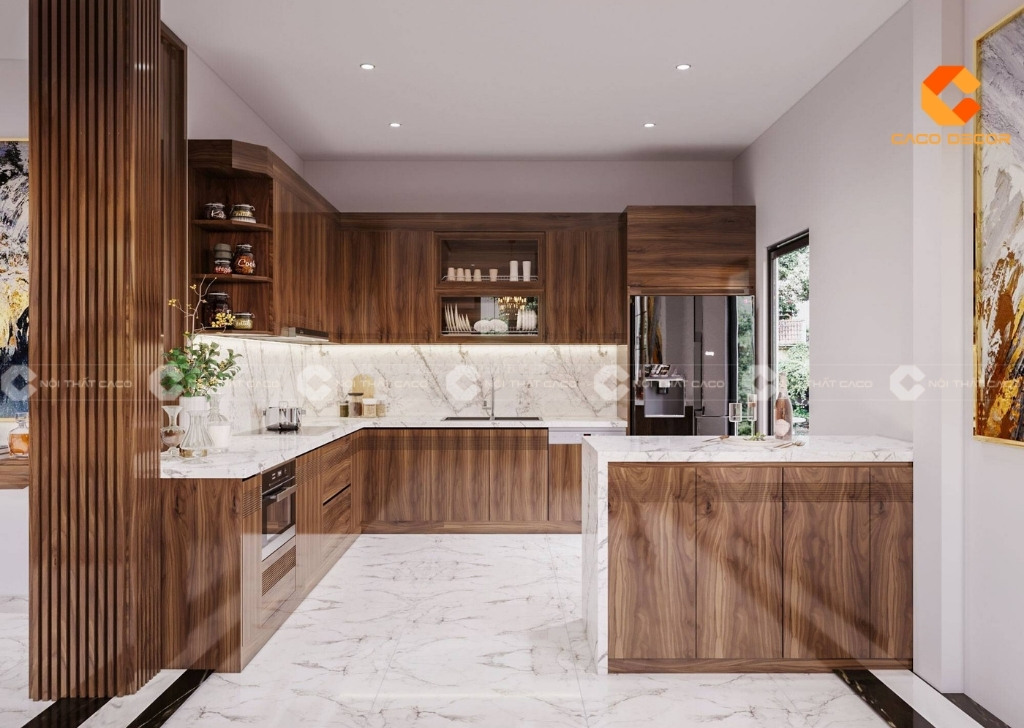 Tủ bếp gỗ óc chó tự nhiên cao cấp
