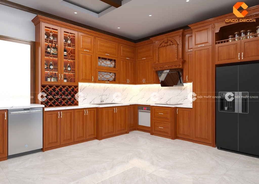 Tủ bếp gỗ Sồi Mỹ