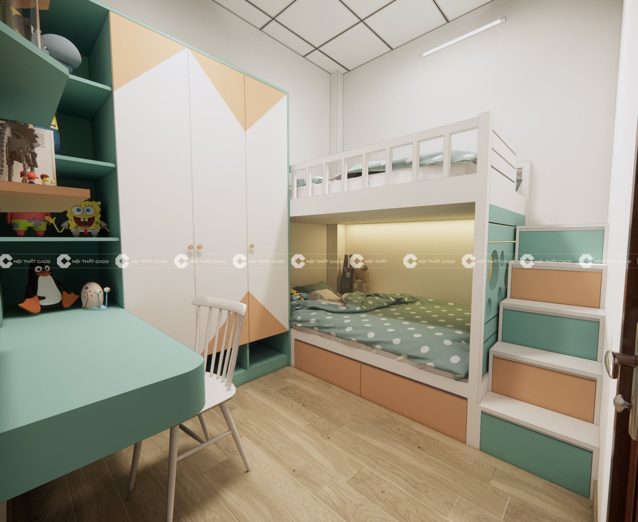 Thiết kế thi công nội thất phòng trẻ em giường tầng tiện nghi tại quận Bình Tân 1