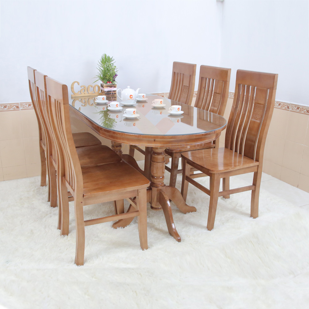 Bàn Ăn Gỗ Sồi Oval 6 Ghế Đẹp Giá Rẻ 4