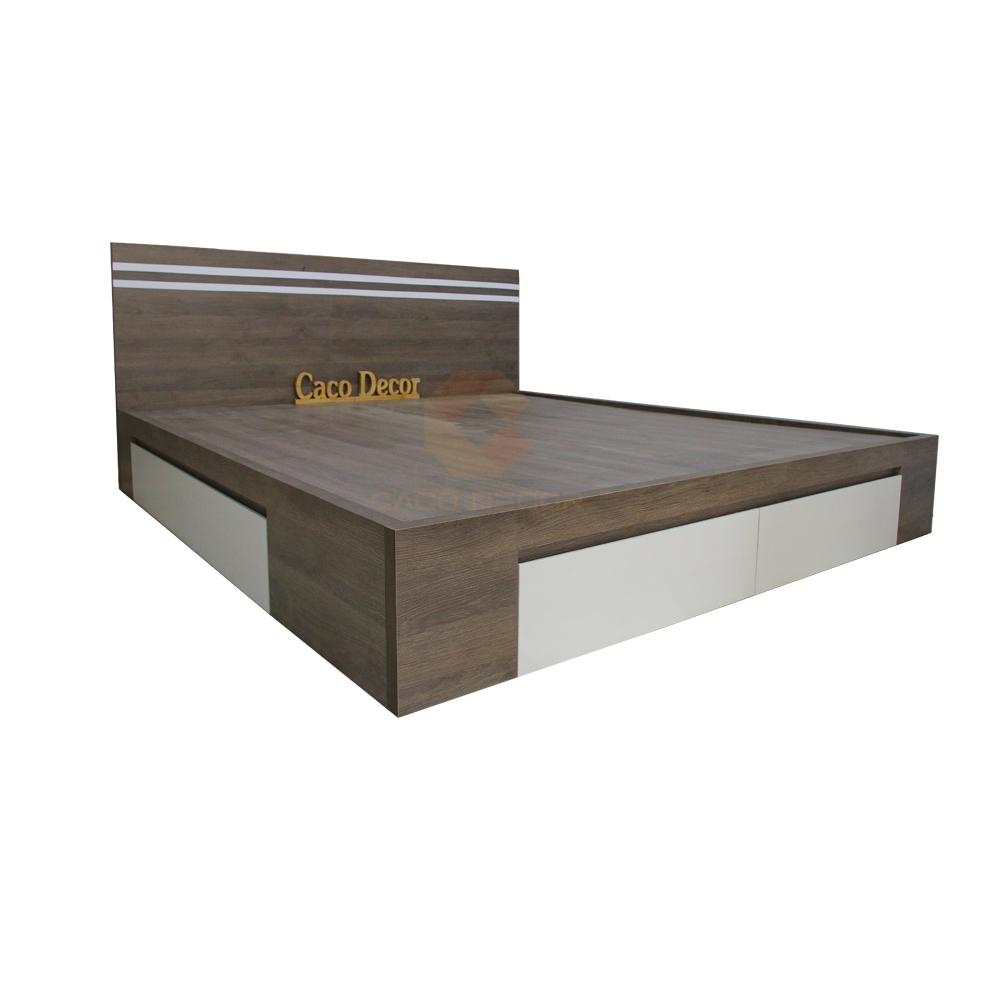 Giường ngủ gỗ MDF Melamine màu xám vân gỗ 4 học kéo đẹp giá rẻ có kiểu dáng hiện đại và đa dạng kích thước khác nh