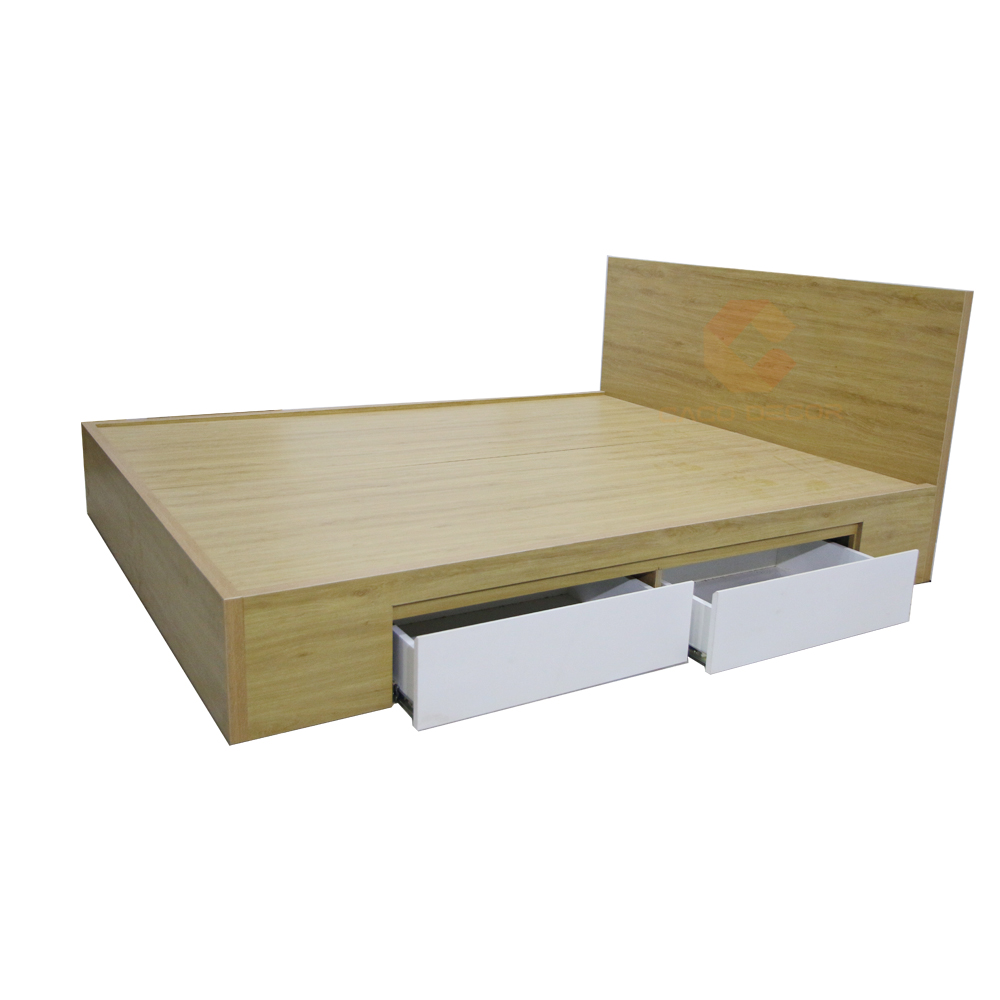 Giường ngủ gỗ MDF Melamine màu vàng gỗ sồi là dòng sản phẩm được làm từ chất liệu gỗ MDF