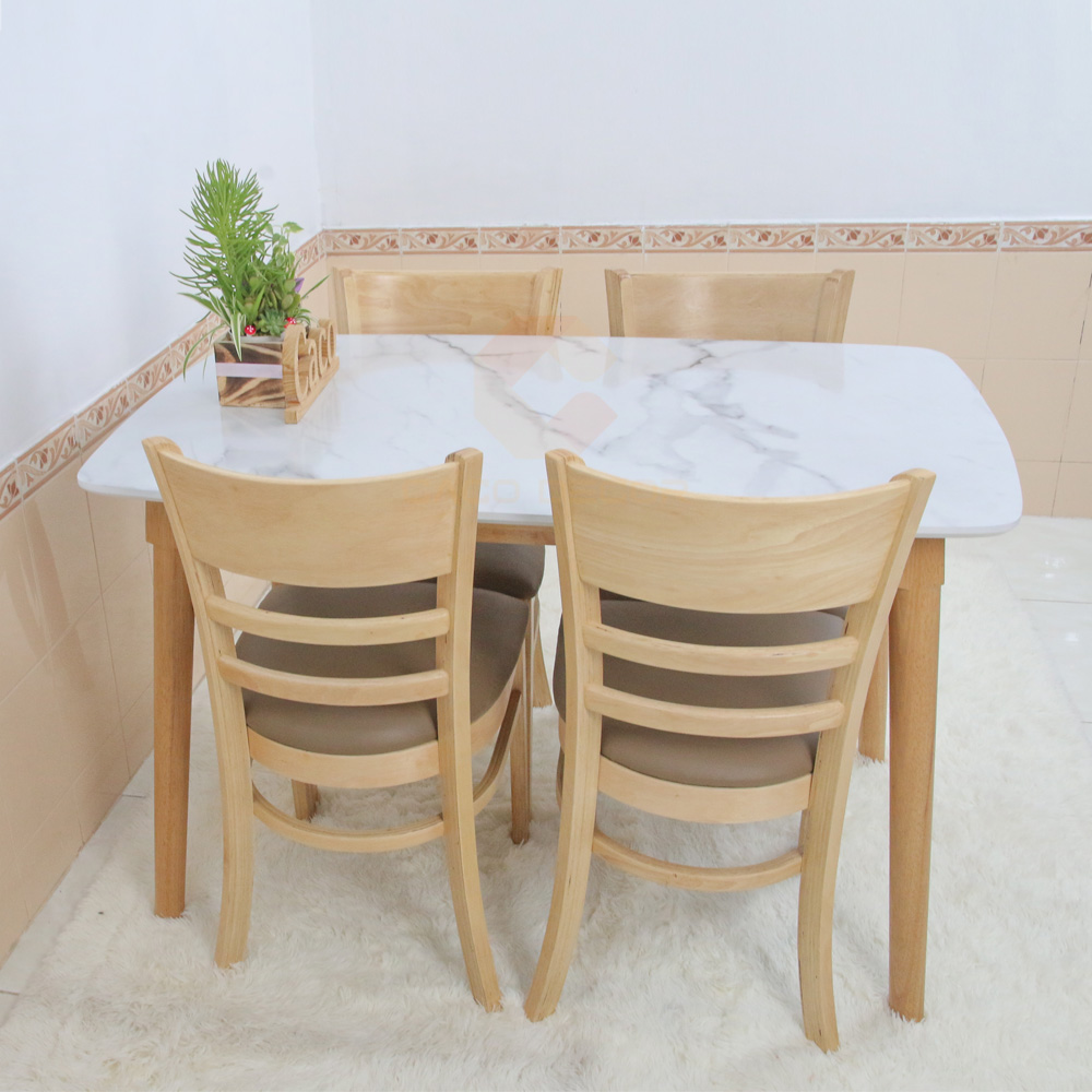 Bộ Bàn Ăn 4 Ghế Bọc Nệm Mặt Bàn Vân Đá Trắng Đẹp Giá Rẻ 4