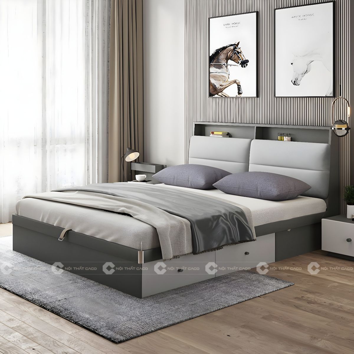 Giường ngủ gỗ công nghiệp với thiết kế thanh lịch sang trọng