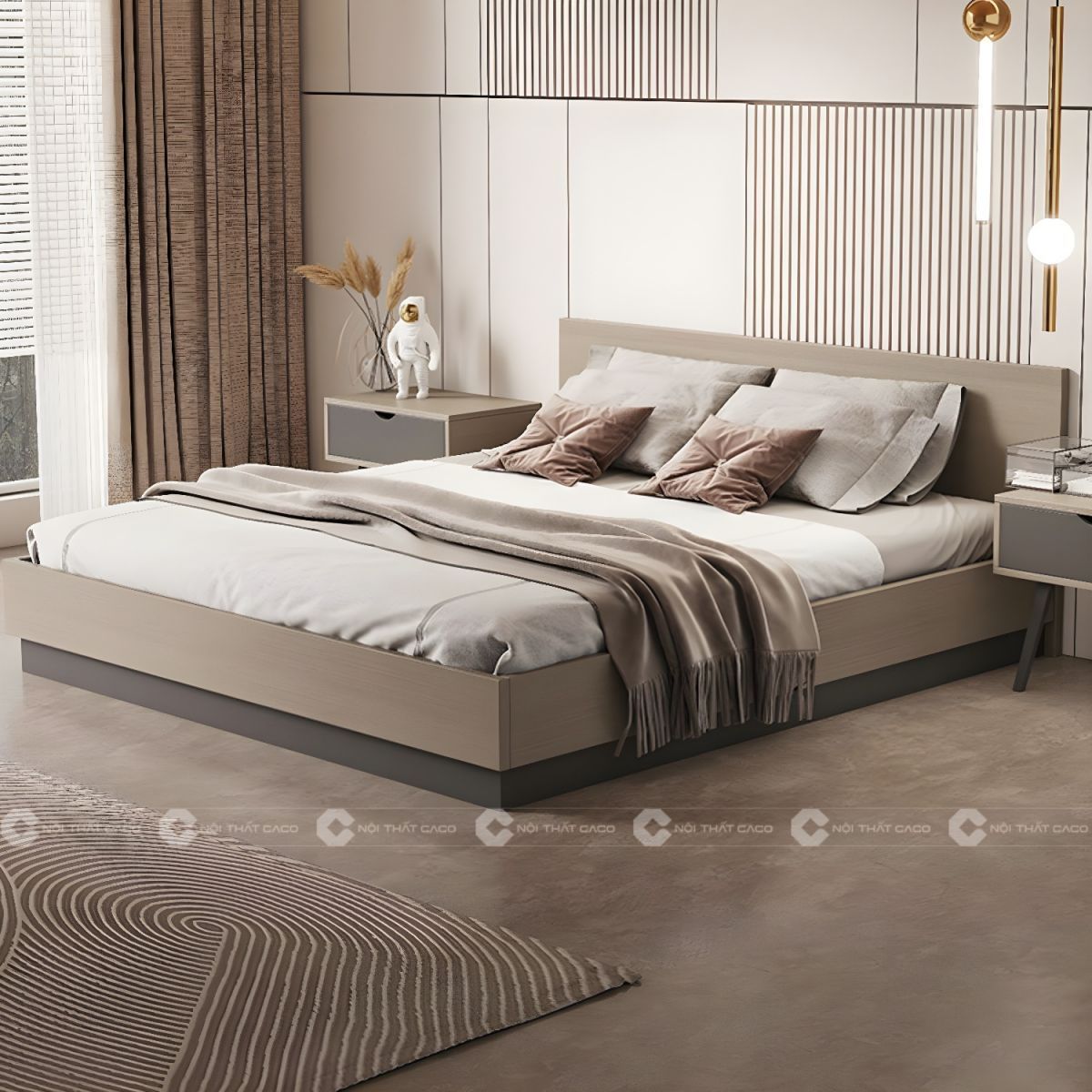 Giường ngủ gỗ công nghiệp với thiết kế thanh lịch