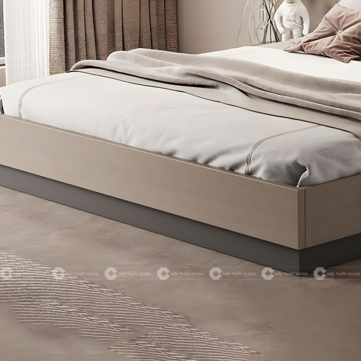 Giường ngủ gỗ công nghiệp với thiết kế tinh tế nhẹ nhàng