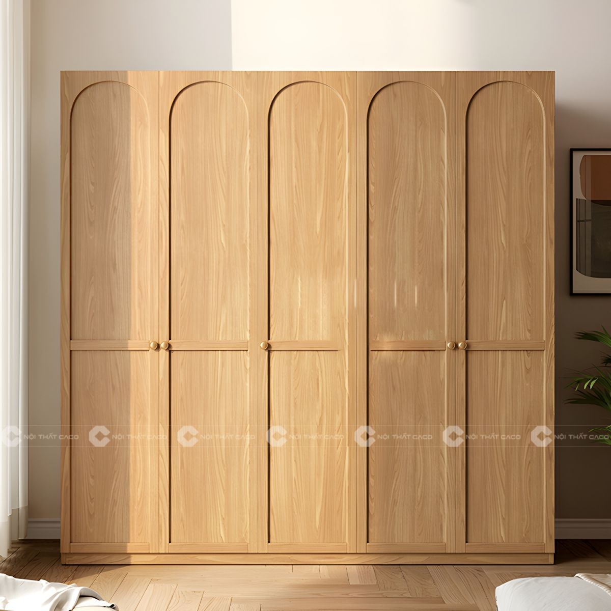 Tủ áo gỗ tự nhiên cánh mở thiết kế tinh tế