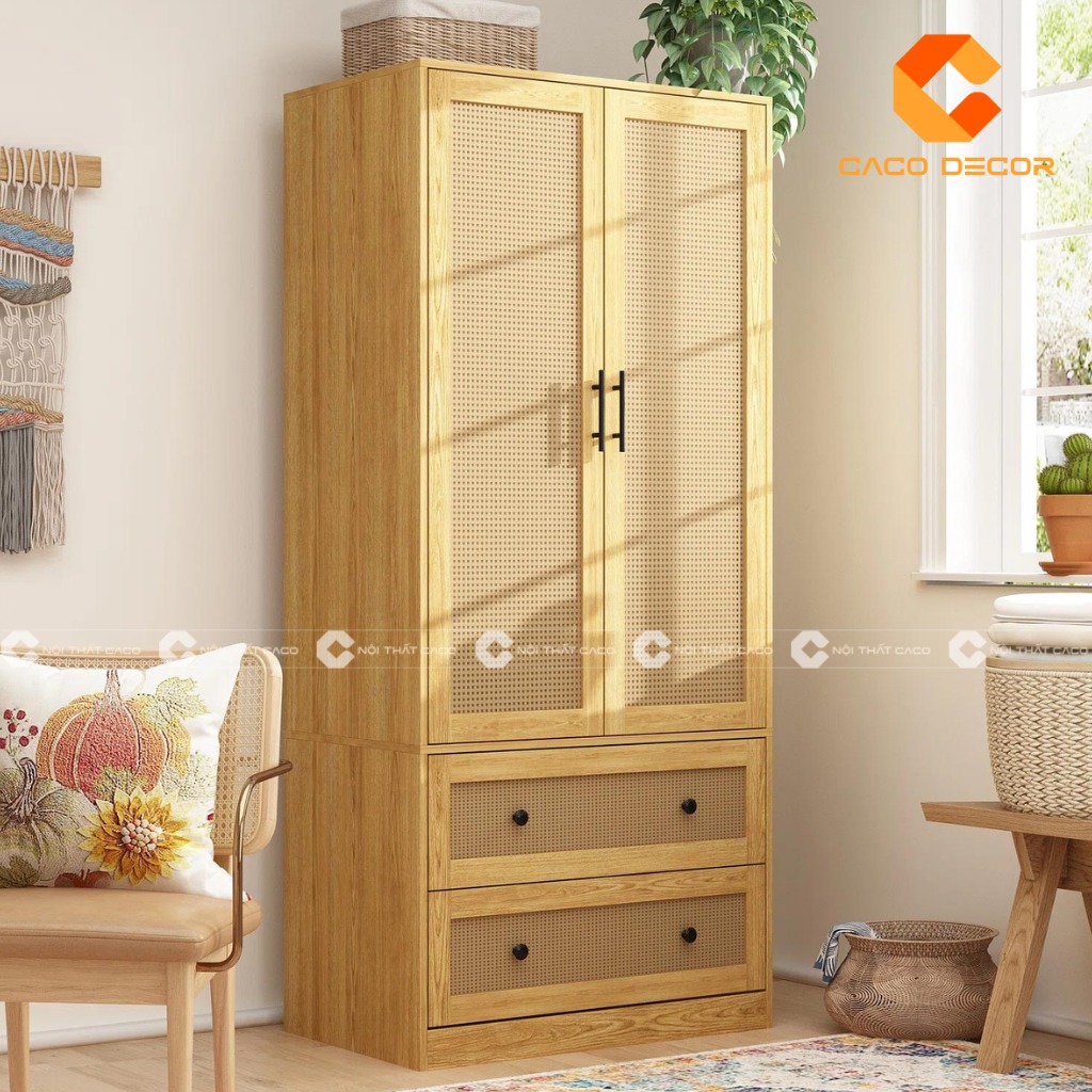 Mẫu tủ quần áo 2 cánh gỗ tự nhiên bởi CaCo mã SP04
