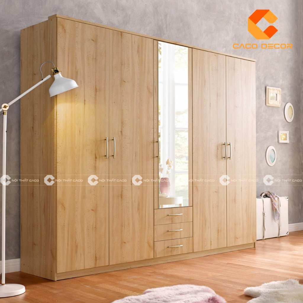 Tủ quần áo gỗ có gương kiểu dáng cánh mở hiện đại 