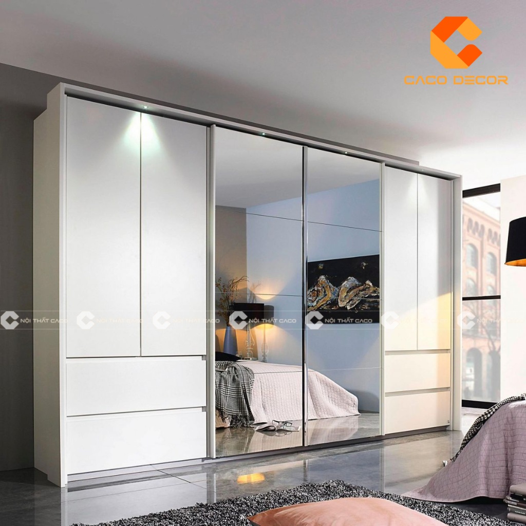 Tủ quần áo gỗ có gương độc đáo tạo nên điểm nhấn ấn tượng