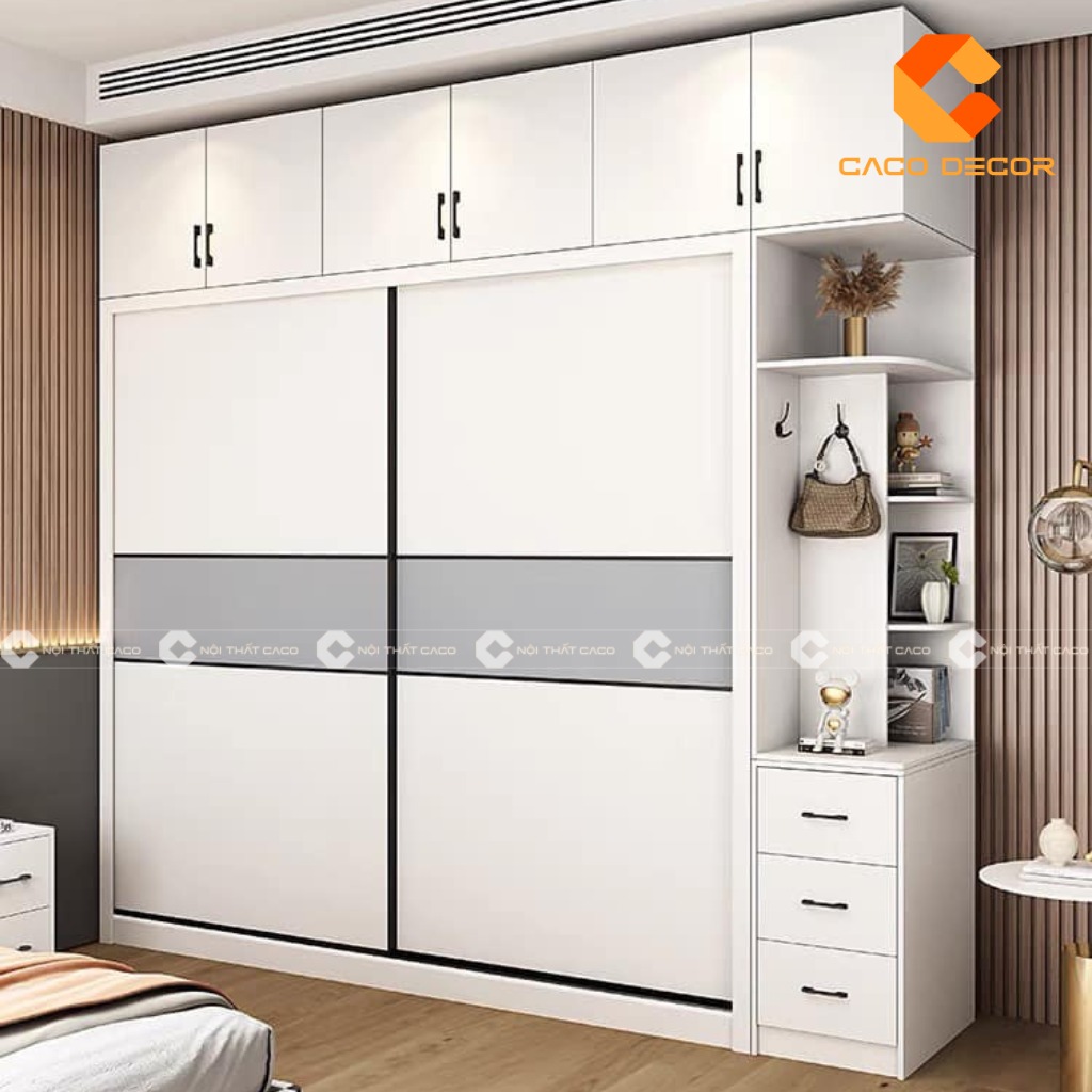 Tủ quần áo màu trắng hiện đại cửa lùa trong sáng và thuần khiết