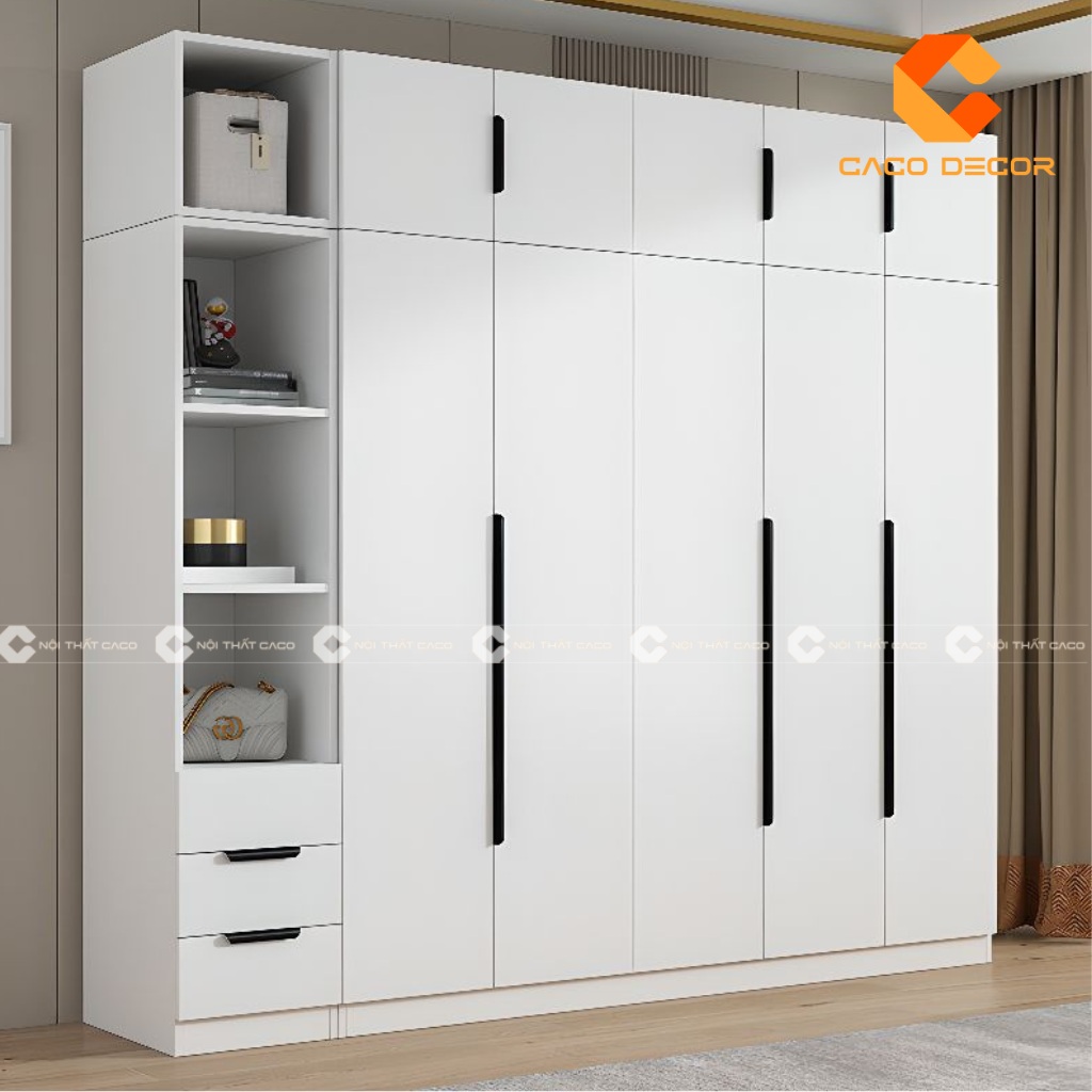 Mẫu tủ quần áo màu trắng hiện đại cửa mở 
